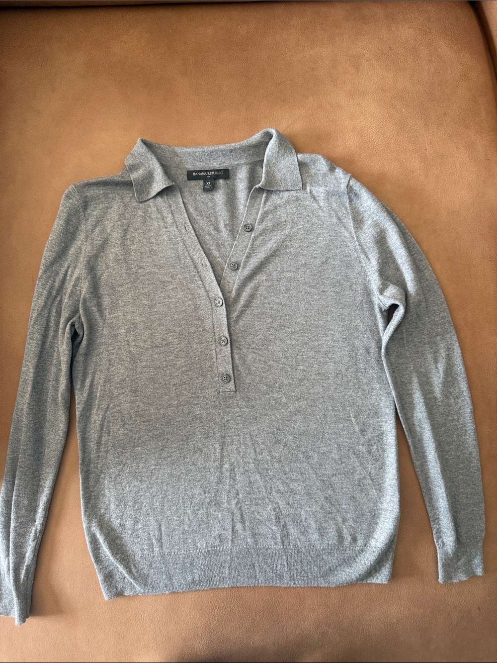 Banana Republic Light Grey Long Sleeve Polo Sweater